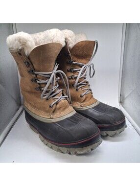 Vintage LaCrosse Iceman Mens 7 Winter Snow Boots Tan Suede Rubber USA Made